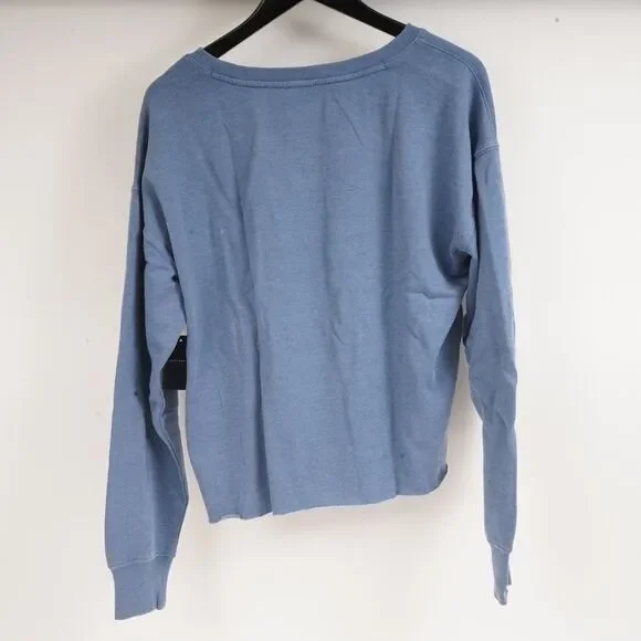 NWT Lucky Brand Light Blue V Neck Cut Off Sweater Size L - Picture 3 of 8